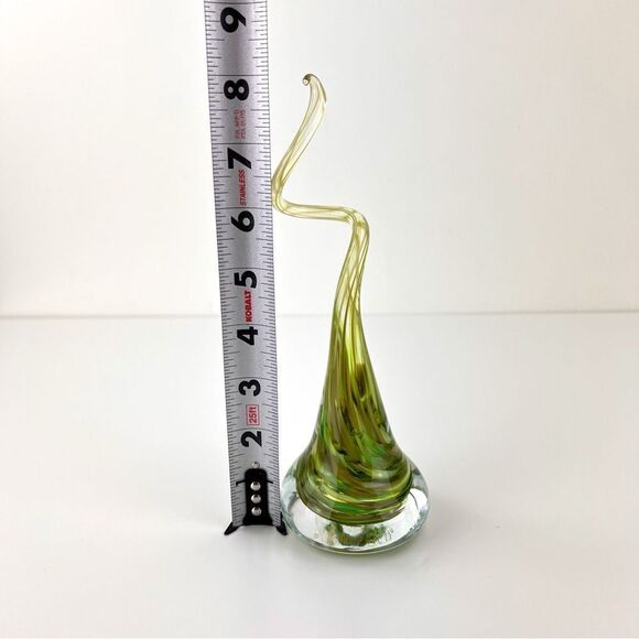 Ron Hinkle 8" Art Glass Paperweight Decor Green Swirl 2008 - Picture 10 of 11